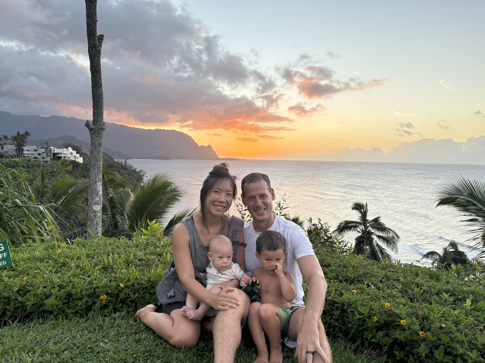 Our family at sunset over Hanalei Bay